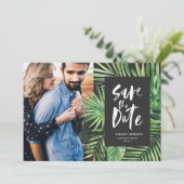 Tropisches Foto aus Palmblättern und Blattblättern Save The Date (Stehend Vorderseite)