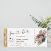 Tropisches Foto Boarding Pass Weltkarte Einladung (Stehend Vorderseite)