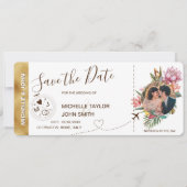 Tropisches Foto Boarding Pass Weltkarte Einladung (Vorderseite)