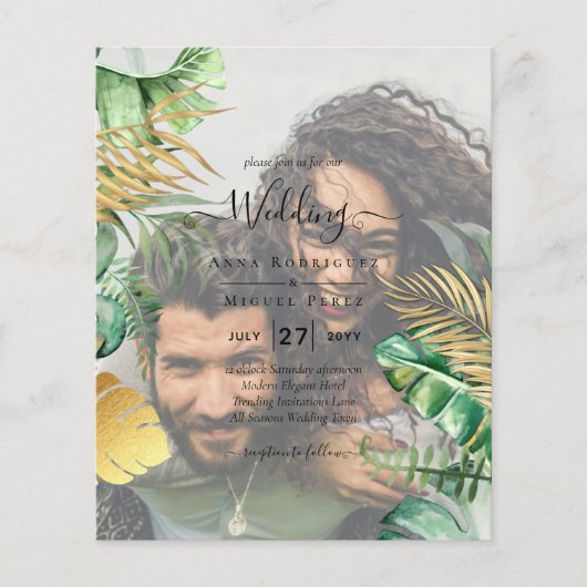 Tropisches FOTO OVERLAY All-in-1 QR-Code Hochzeit Flyer (Vorne)