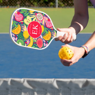 Tropisches Frucht-Monogramm-Wasserfarben-Sommer-Mu Pickleball Schläger