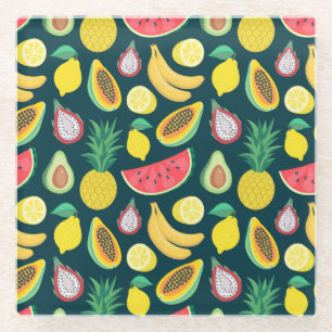 Tropisches Frucht-Vintage-Muster Bliss Glasuntersetzer