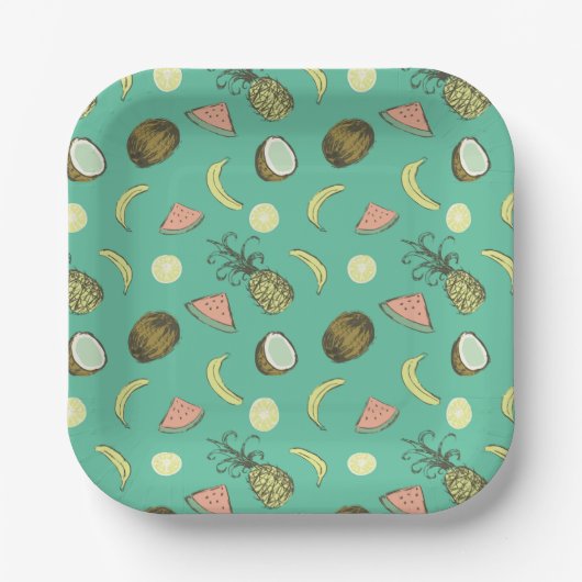 Tropisches Fruchtdoodle-Muster Pappteller (Vorderseite)