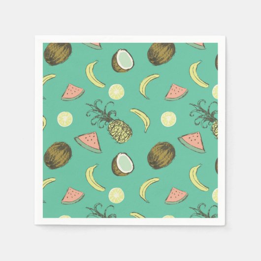 Tropisches Fruchtdoodle-Muster Serviette (Vorderseite)