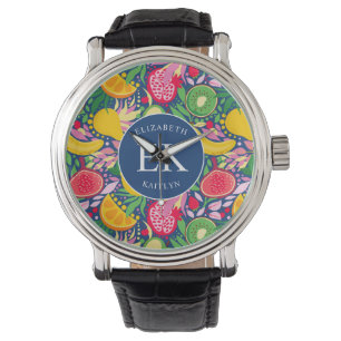 Tropisches Fruchtmonogramm Wasserfarbe Sommer Must Armbanduhr