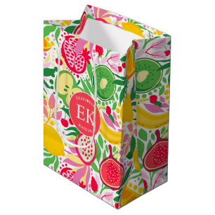 Tropisches Fruchtmonogramm Wasserfarbe Sommer Must Mittlere Geschenktüte