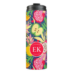 Tropisches Fruchtmonogramm-Wasserfarben-Sommer-Mus Thermosbecher