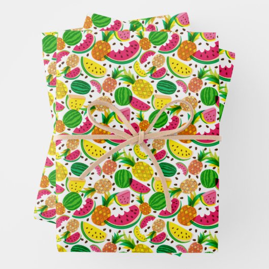 Tropisches Fruchtmuster aus Rot und Gelb Geschenkpapier Set (Beispiel)