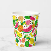 Tropisches Fruchtmuster aus Rot und Gelb Pappbecher (Rückseite)