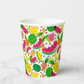 Tropisches Fruchtmuster aus Rot und Gelb Pappbecher (Rechts)