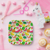 Tropisches Fruchtmuster aus Rot und Gelb Pappteller (Party)