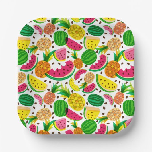 Tropisches Fruchtmuster aus Rot und Gelb Pappteller (Vorderseite)