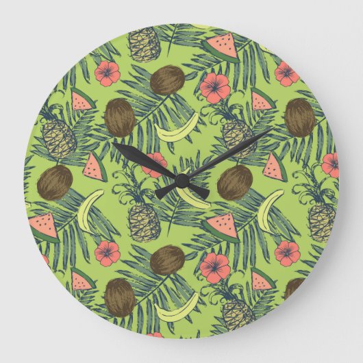 Tropisches Fruchtmuster Große Wanduhr (Vorderseite)