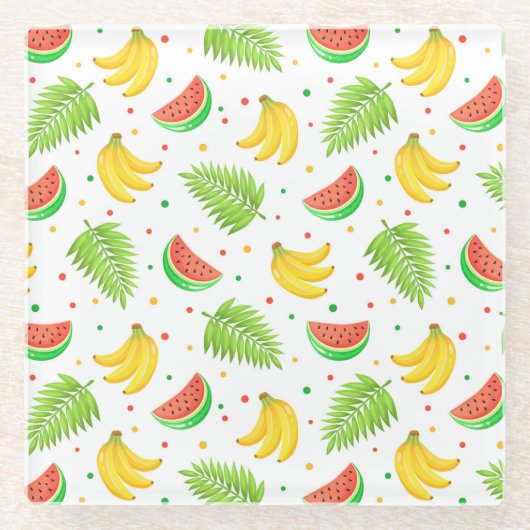 Tropisches Fruchtpolka-Dot-Muster Glasuntersetzer (Vorderseite)