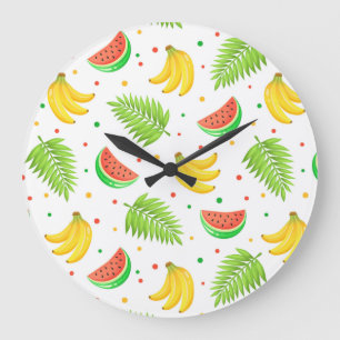 Tropisches Fruchtpolka-Dot-Muster Große Wanduhr