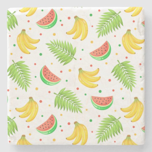 Tropisches Fruchtpolka-Dot-Muster Steinuntersetzer (Vorderseite)