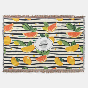 Tropisches Fruchtstreifenmuster in Gelb, Orange, P Decke