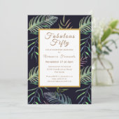 Tropisches fünfziges grünes Gold-Geburtstagsparty Einladung (Stehend Vorderseite)