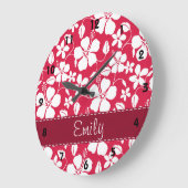 Tropisches Fuschia Blumenmuster Große Wanduhr (Winkel)