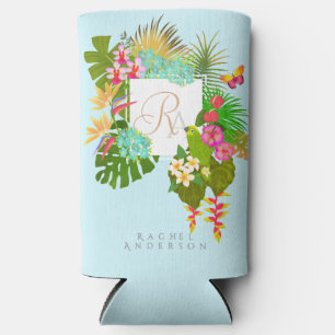 Tropisches Garten-Monogramm Blau Selters Dosenkühler