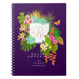 Tropisches Garten-Monogramm Lila Notizblock