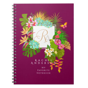 Tropisches Garten-Monogramm-Wein Notizblock