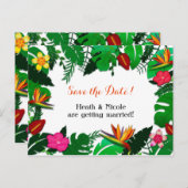 Tropisches Gartenhotel Blätter Save the Date Postk Ankündigungspostkarte (Vorne/Hinten)