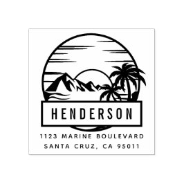 Tropisches Gebirge und Strand | Nachname Gummistempel