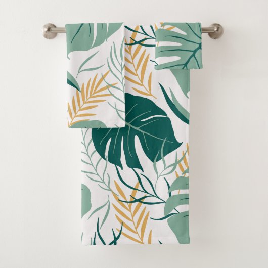 Tropisches Gelbblütenmuster Monstera Leaf Muster Badhandtuch Set (Insitu)