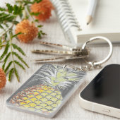 Tropisches gelbes Pinneapple auf Grau Schlüsselanhänger (Vorderseite rechts)