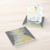 Tropisches gelbes Pinneapple Glasuntersetzer (Schrägansicht)