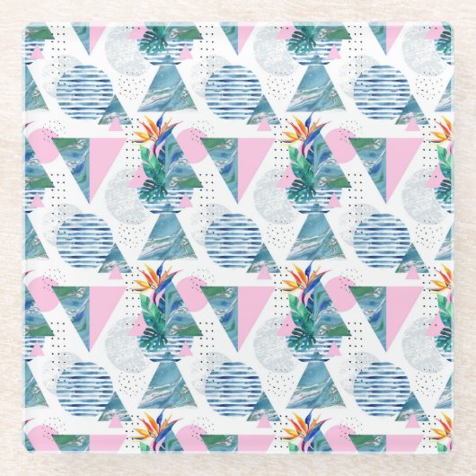 Tropisches geometrisches Muster Glasuntersetzer (Vorderseite)