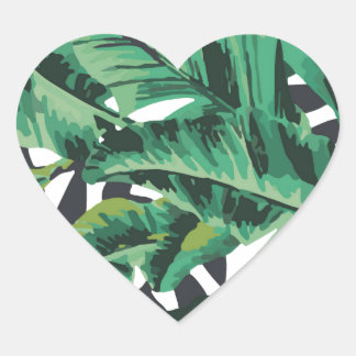 Tropisches Glam Banana Leaf Muster Herz-Aufkleber