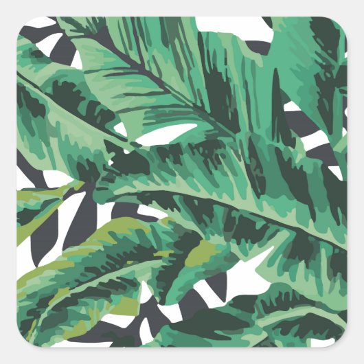 Tropisches Glam Banana Leaf Muster Quadratischer Aufkleber (Vorderseite)