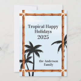 Tropisches Glück für Ferien, Bambusrahmen und Palm Feiertagskarte