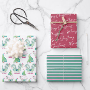 Tropisches Gnome und Niedliches Muster Wasserfarbe Geschenkpapier Set