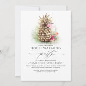 Tropisches Gold Ananas Beach Floral Housewarming Einladung (Vorderseite)