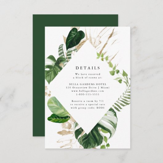 Tropisches Gold | Angaben zur Hochzeit RSVP Karte (Vorne/Hinten)