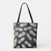 Tropisches Gold Foil Ananas Muster Blaues Monogram Tasche (Rückseite)