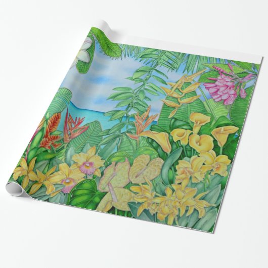 Tropisches Gold Geschenkpapier (Ungerollt)