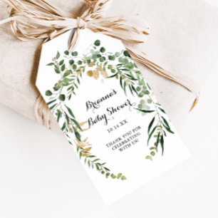 Tropisches Gold Grünes Blattwerk Baby Shower Geschenkanhänger