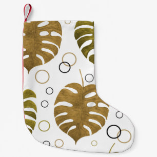 Tropisches Gold: Monstera-Blatt-Aquarell Kleiner Weihnachtsstrumpf