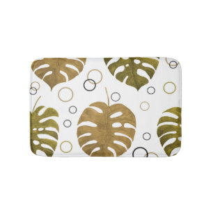Tropisches Gold: Monstera Leaf Wasserfarbe Badematte
