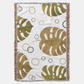 Tropisches Gold: Monstera Leaf Wasserfarbe Decke (Vorderseite Vertikal)