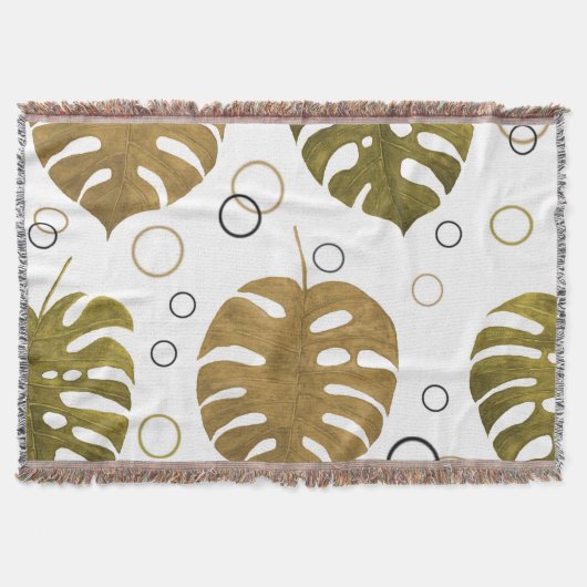 Tropisches Gold: Monstera Leaf Wasserfarbe Decke (Vorderseite)