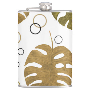 Tropisches Gold: Monstera Leaf Wasserfarbe Flachmann
