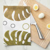 Tropisches Gold: Monstera Leaf Wasserfarbe Geschirrtuch (Viertel Falte)