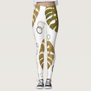 Tropisches Gold: Monstera Leaf Wasserfarbe Leggings
