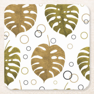 Tropisches Gold: Monstera Leaf Wasserfarbe Rechteckiger Pappuntersetzer