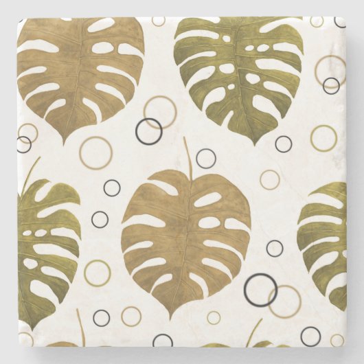 Tropisches Gold: Monstera Leaf Wasserfarbe Steinuntersetzer (Vorderseite)